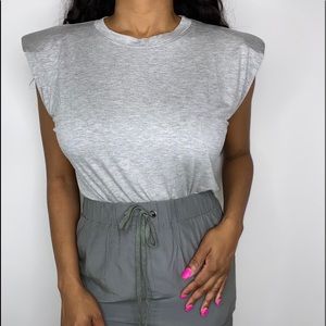 Grey Padded Shoulder Muscle Tee TShirt Top